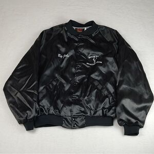 Vintage Pla-Jac Dunbrooke Black Satin Bomber Jacket XXL Buck‎ Trail Hunting Club